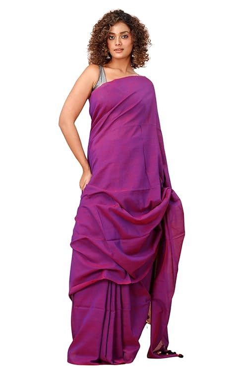 T.J. SAREES Handloom Authentic Bengal Handloom Plain Soft Pure Cotton Sarees For Women with Blouse Piece