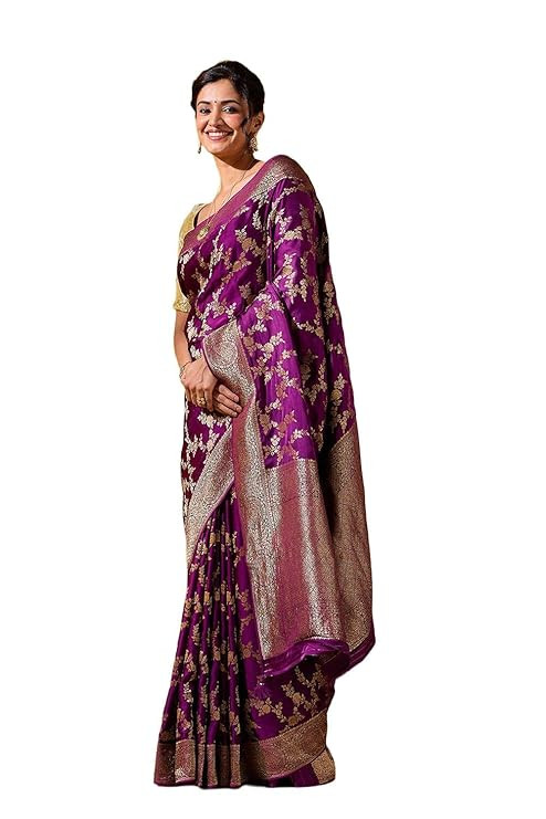 Taneira Women Light Violet Woven Viscose Saree with Unstitched Blouse Piece