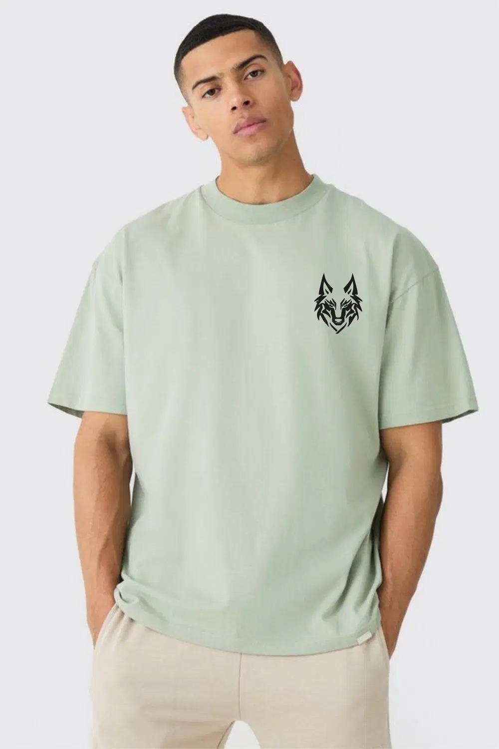 Cotton Oversized Fit Printed Half Sleeves Men's Round T-Shirt - Mint Green ( Pack of 1 )