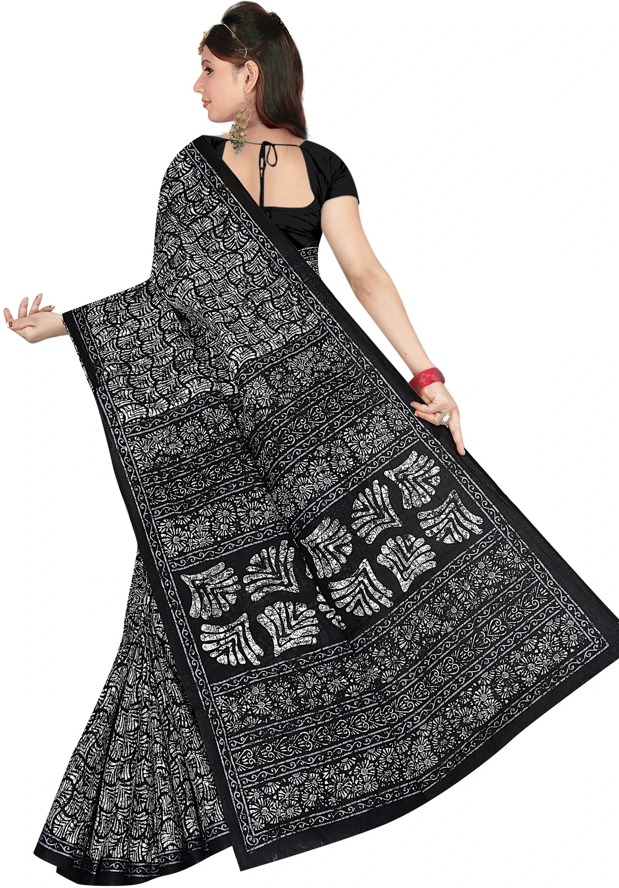 TAMAIRA FASHION Printed Daily Wear Pure Cotton Saree (Black)