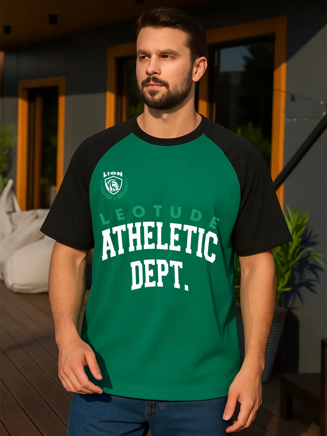 Men Cotton Blend Oversized Fit Printed T-Shirt ( Green )