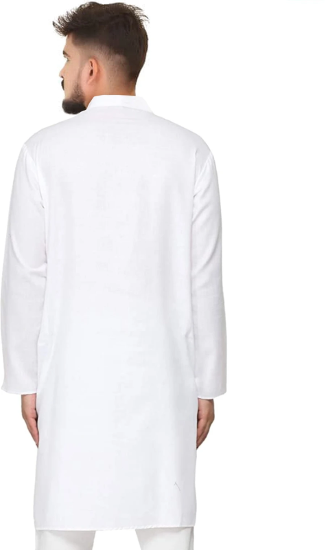 Men Solid Cotton Blend Straight Kurta (White)