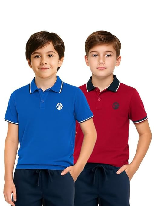 Aventura Boys Polo T-Shirt Combo Pack of 2 – 100% Cotton Half Sleeve Collar T-Shirts for Boys