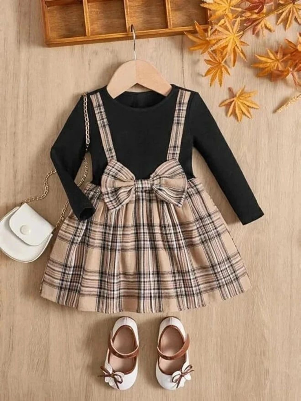 Girls Midi/Knee Length Party Dress (Black, Full Sleeve)