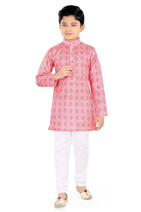 TinySteps Boys Cotton Kurta Pajama Set | Traditional Ethnic Wear with Comfortable Kurta and Elastic Waist White Pajama