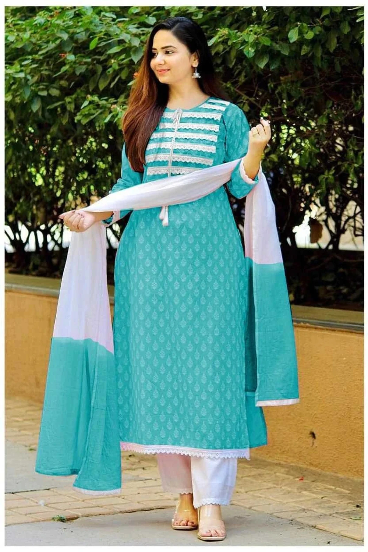 VIRIDIAN Women Viscose Rayon Kurta Palazzo Dupatta Set