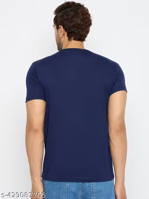 Mens Cotton Blend Navy Casual Wear Regular Fit Printed Tshirt