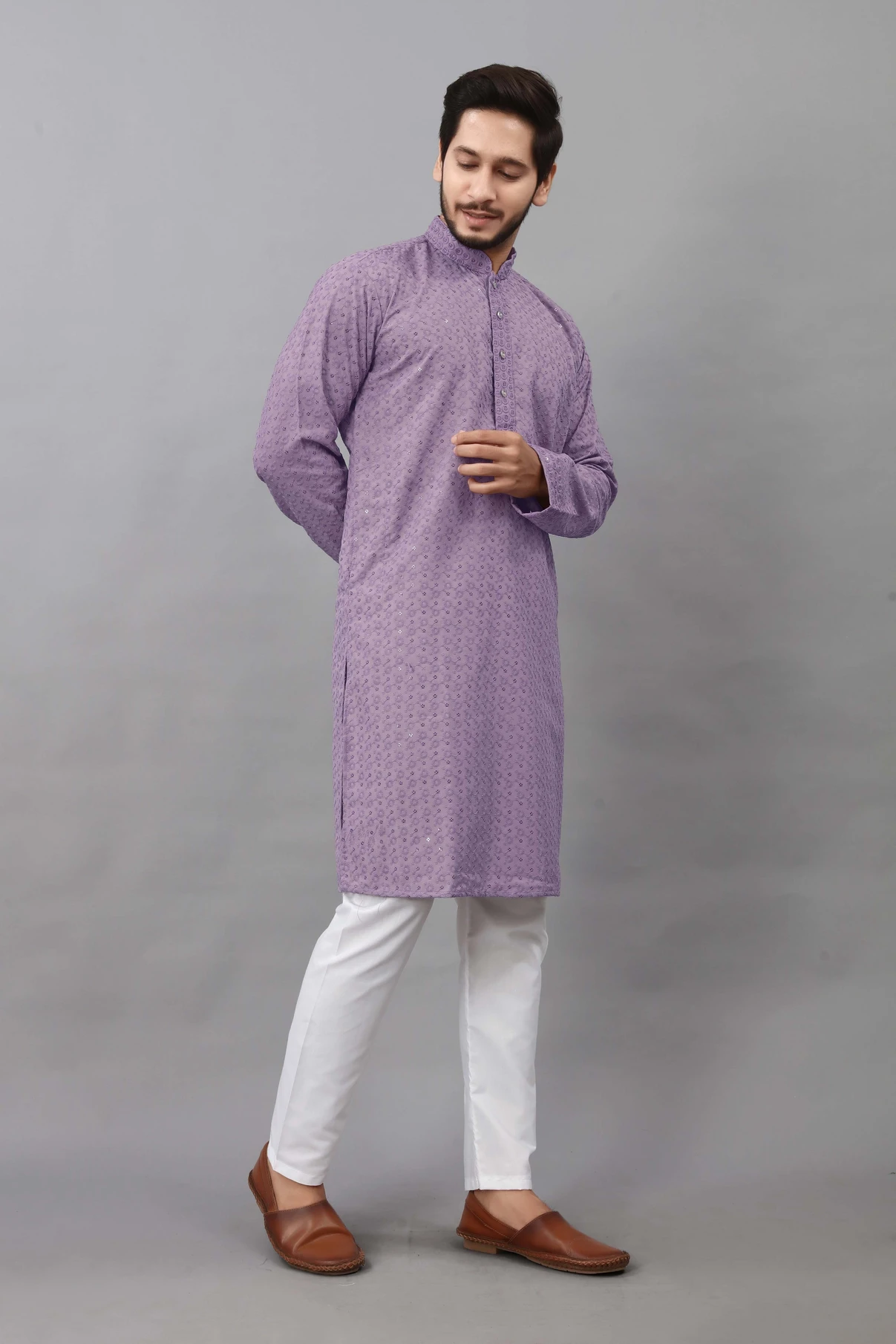 ALMORA Men Embroidered Cotton Rayon A-line Kurta (Multicolor)