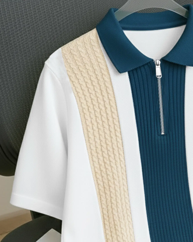 Men Cotton Blend Regular Fit Striped Polo T Shirt ( Off White )