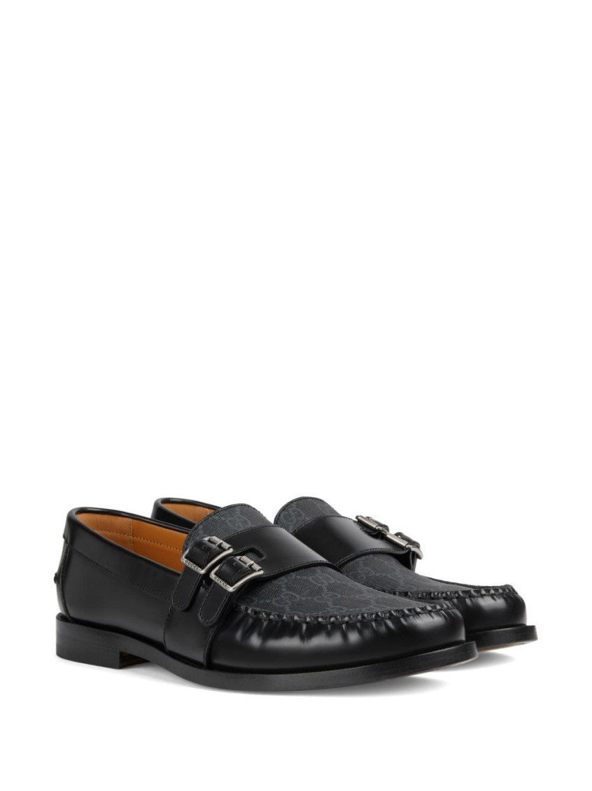 Black Gg Motif Leather Loafers