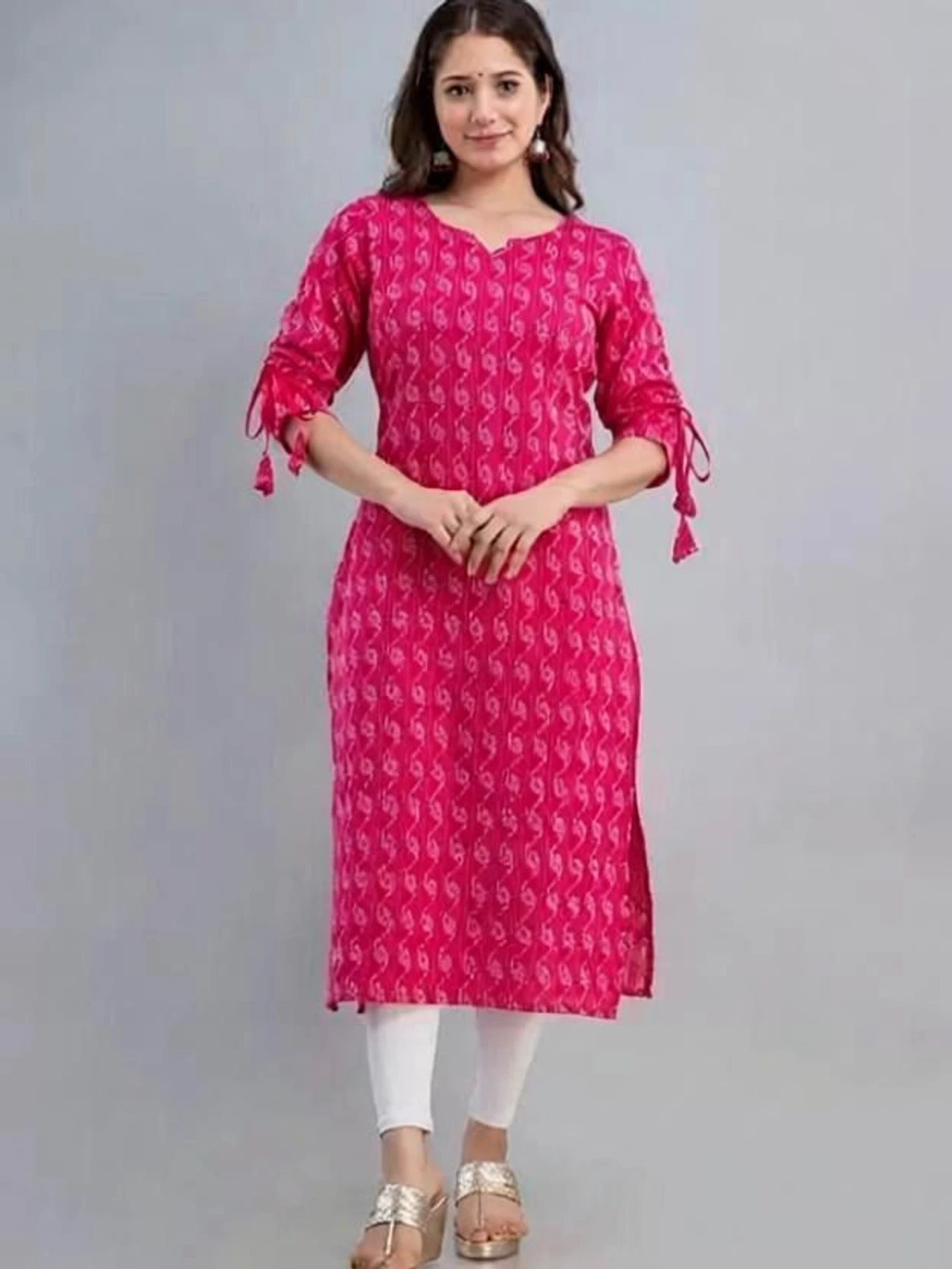 MON Women Printed Pure Cotton Straight Kurta (Pink)
