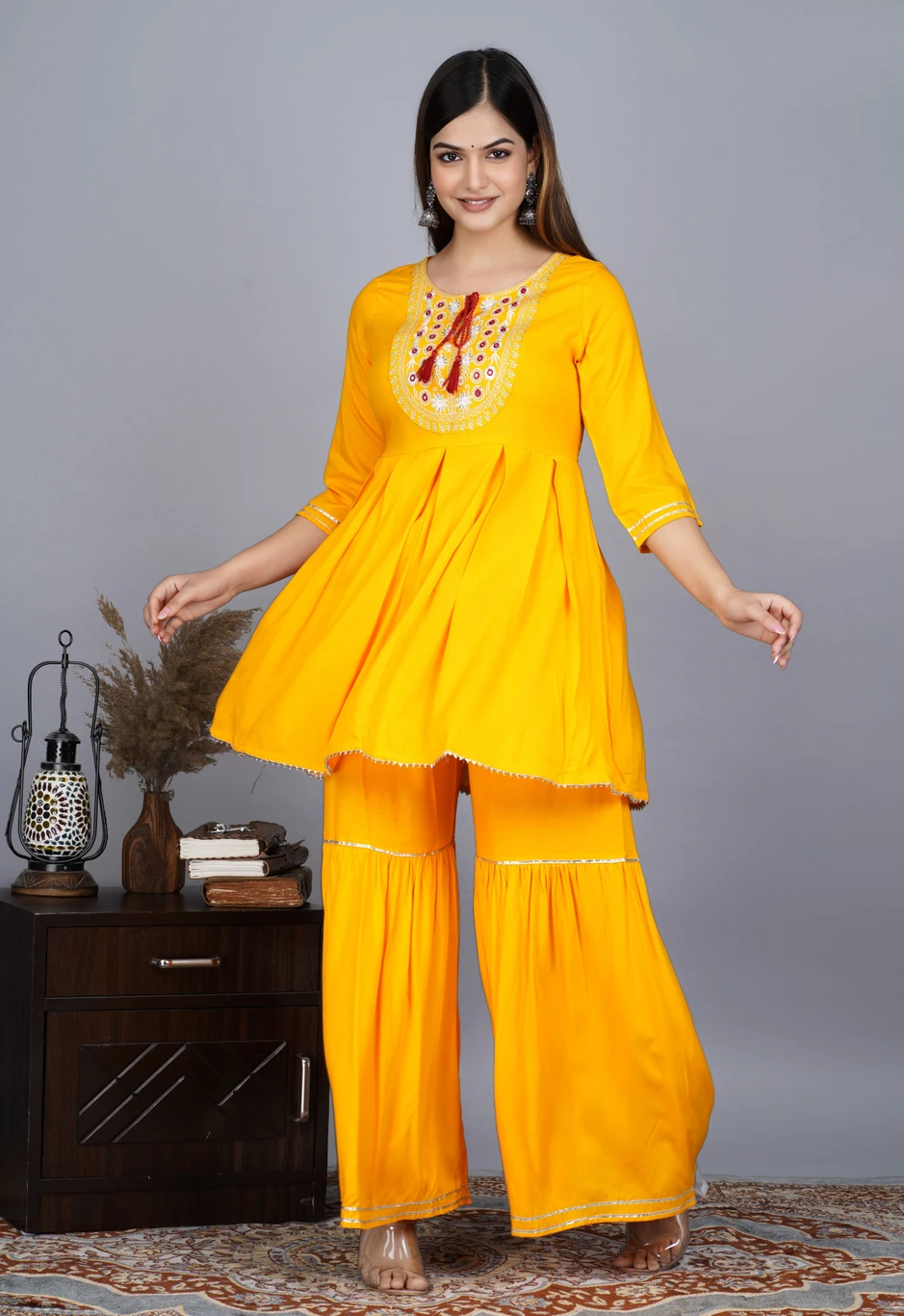 Karvika Women Viscose Rayon Kurta Sharara Dupatta Set