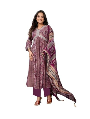 Silk Blend Embroidered Calf Length Anarkali Kurta with Pant and Dupatta