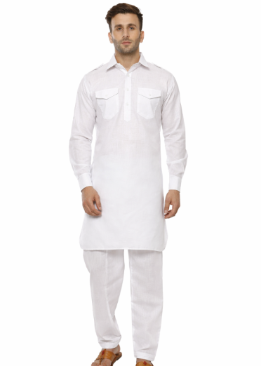 White Cotton Solid Kurta Sets