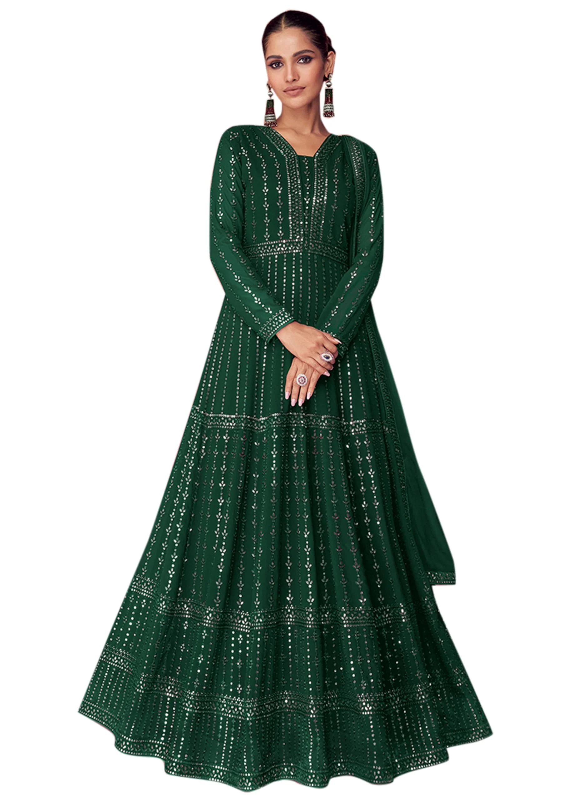 Faux georgette with heavy embroidery and sequence work multi color designer anarkali gown for women's