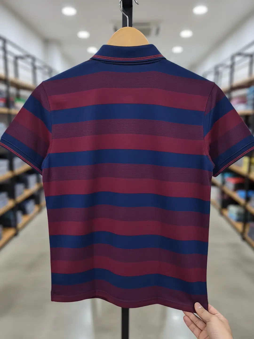 Men Cotton Blend Regular Fit Striped Polo T Shirt ( Maroon )