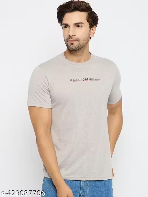 Mens Cotton Blend Navy Casual Wear Regular Fit Printed Tshirt