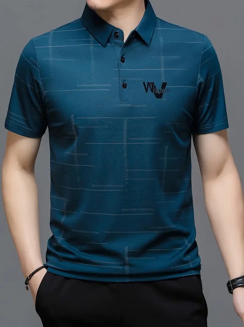 Men Cotton Regular Fit Printed Polo T Shirt ( Blue )