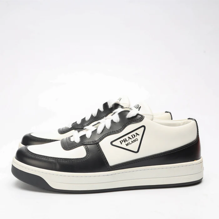 Prada B&W Downtown Leather Sneakers