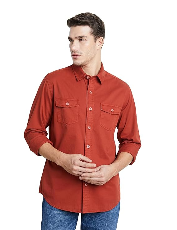 Symbol Premium Men's Washed Cotton Twill Casual Shirt - Regular Fit | Pure Cotton (Available in Plus Sizes)