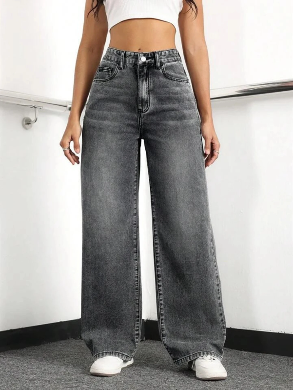 Women Straight Fit High Rise Grey Jeans