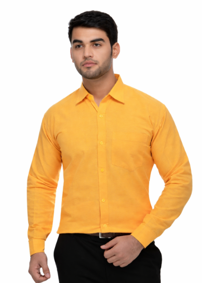 Yellow Cotton Solid Long Sleeve Formal Shirt