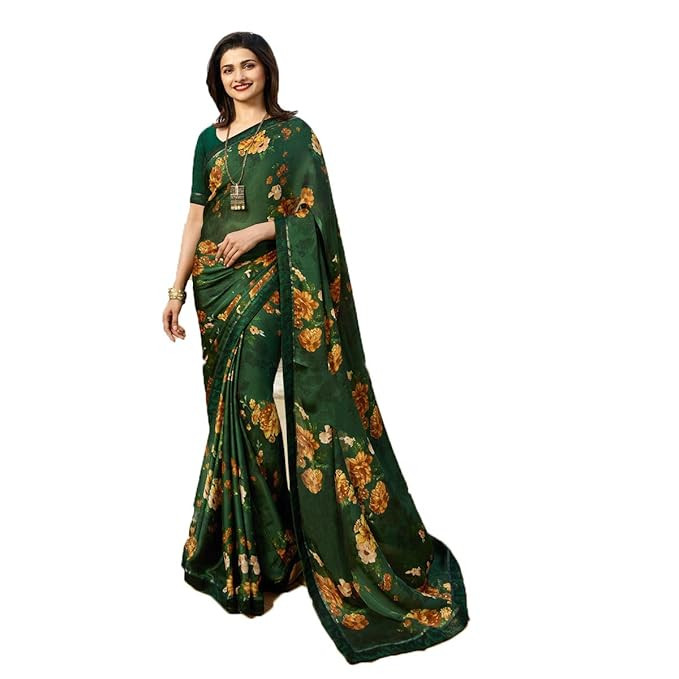 RAJESHWAR FASHION WITH RF Women's Stylish Fancy Silk Printed Sarees For Women With Printed Lace Border & Blouse Piece (Multicolored)