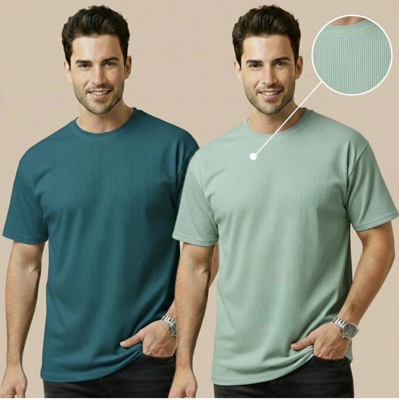 Men Solid Round Neck Polyester Multicolor T-Shirt