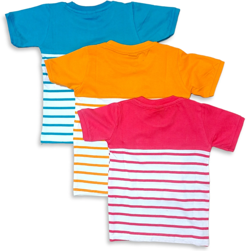 Boys Striped Polycotton Regular T Shirt (Multicolor, Pack of 3)