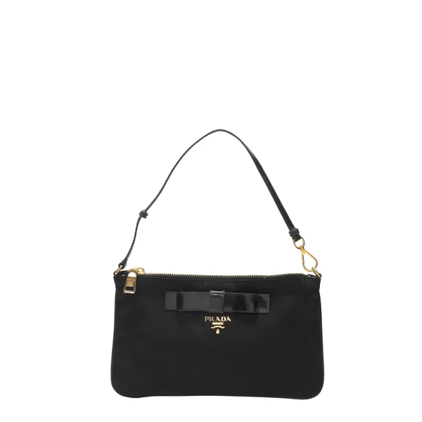 Prada Black Tessuto Nylon Bow Small Pochette Bag