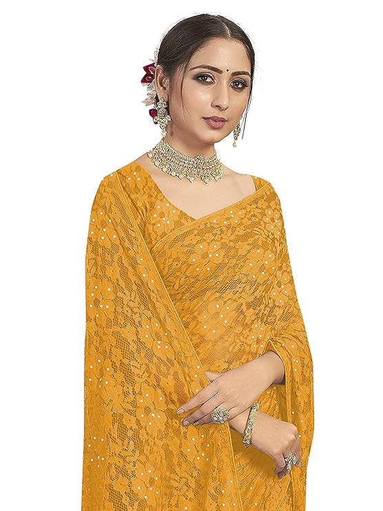 Vardha Women's Floral Pattern Viscose Rayon Saree with Unstitched Blouse Piece and Brasso Weave Type
