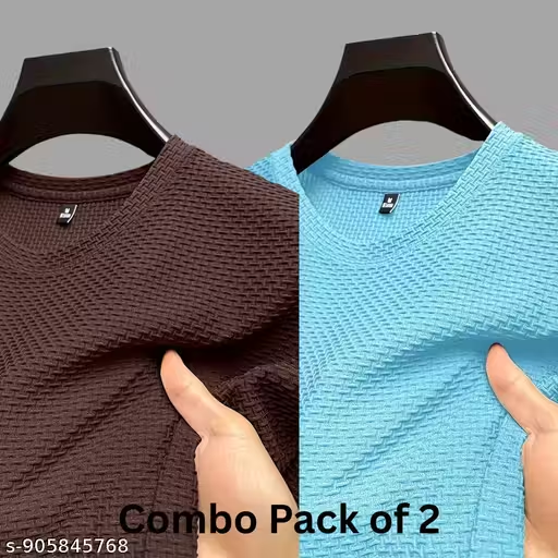 Pack of 2 Cotton Blend Breathable Casual Round Neck Half Sleeve Stylish Summer Wear