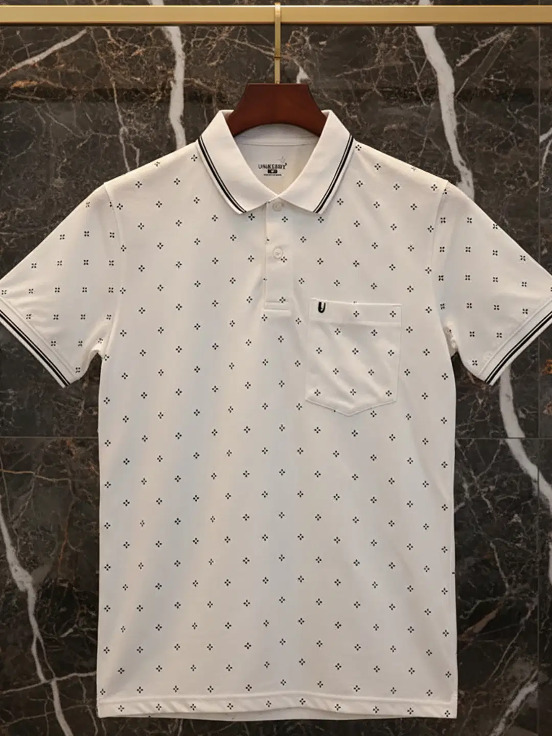 Men Cotton Blend Regular Fit Printed Polo T Shirt ( White )