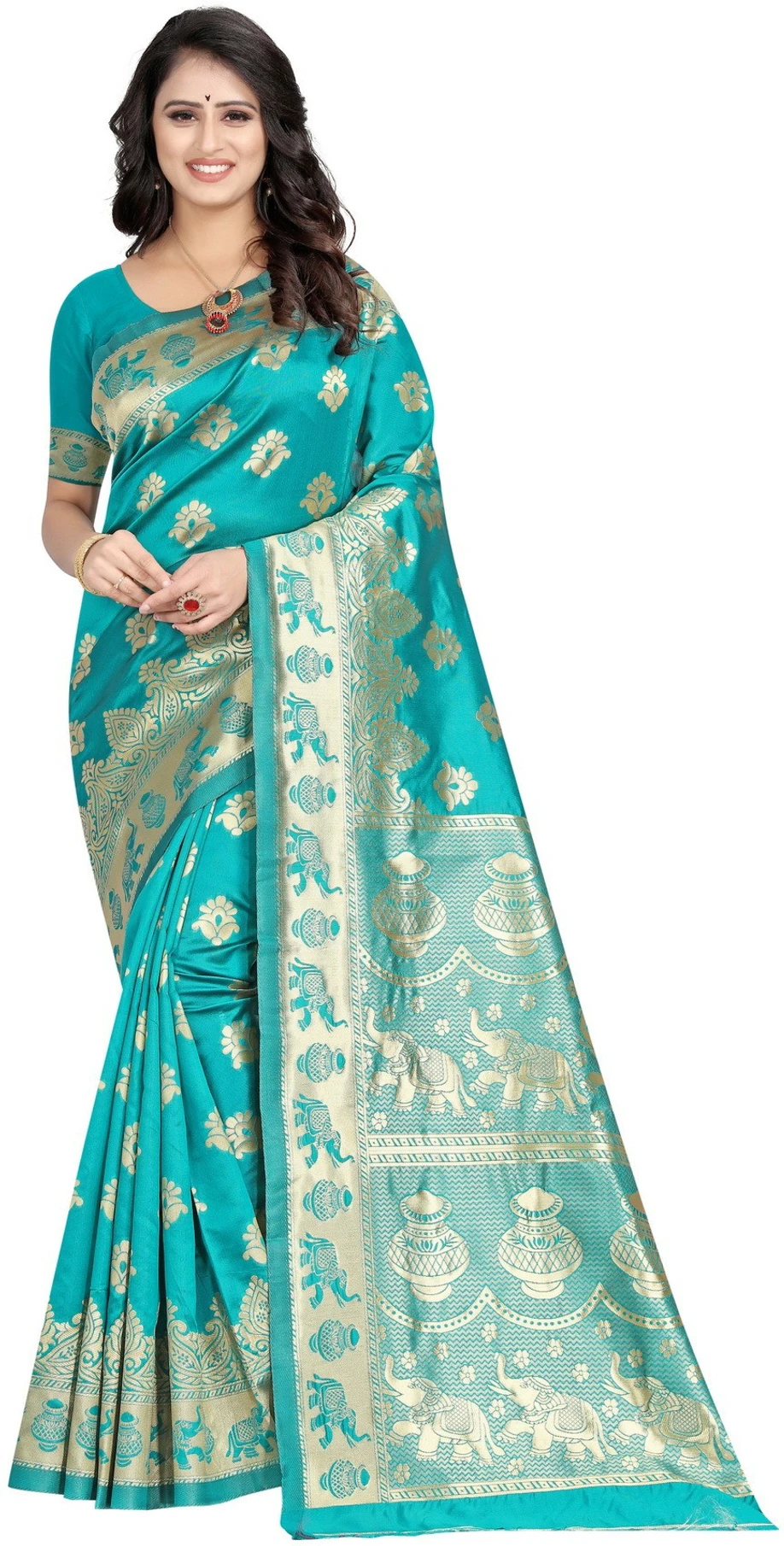 signagraph Woven Banarasi Silk Blend, Art Silk Saree (Light Blue)