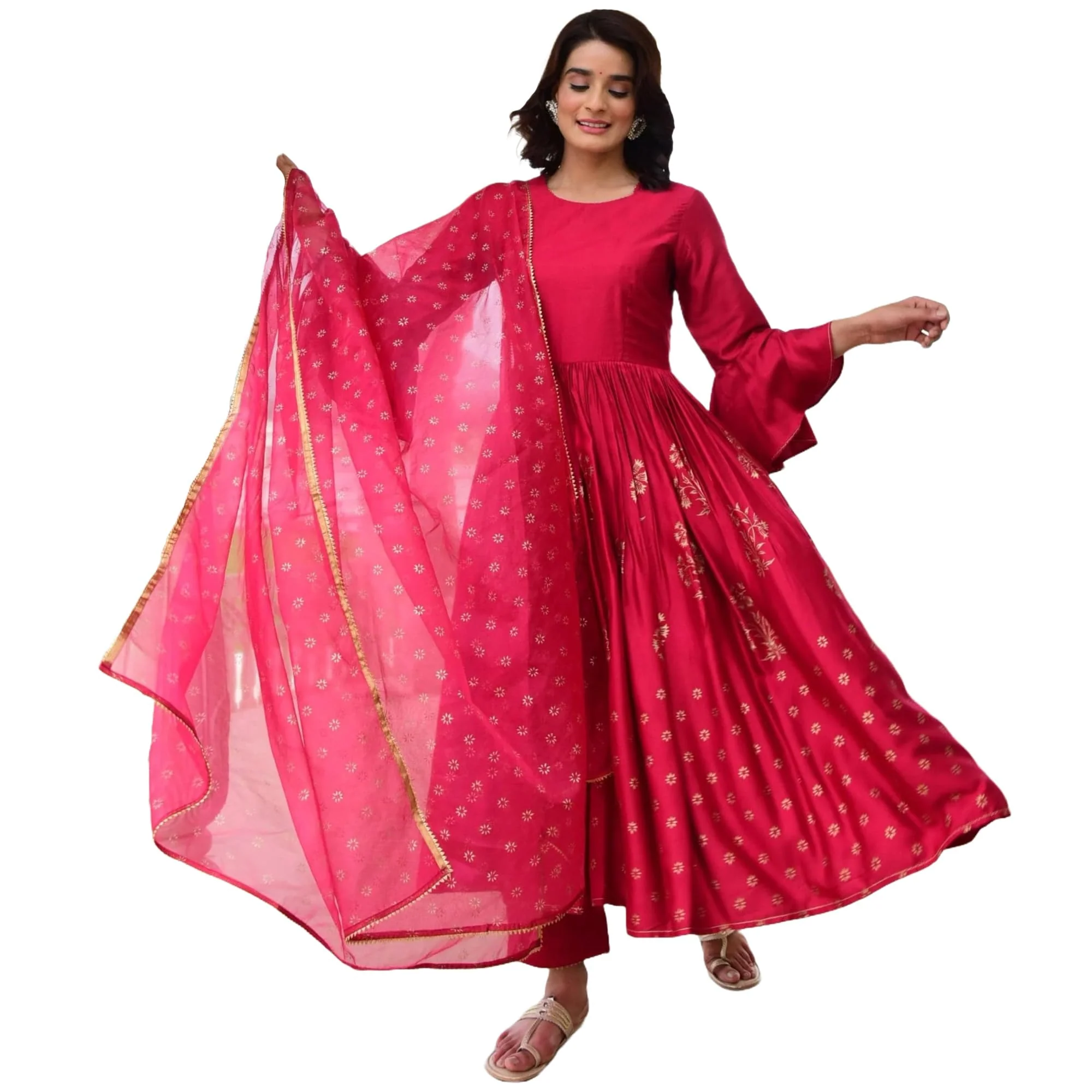 Women's Rayon Blend Anarkali Printed Kurta with Pant & Dupatta.