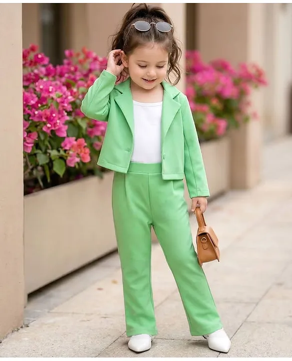 Babyhug Woven Full Sleeves Sold Party Suit with Top - Light Green