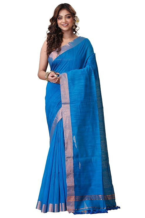 Resham Matka Premium Handloom Saree, Zari Border, with Blouse Piece