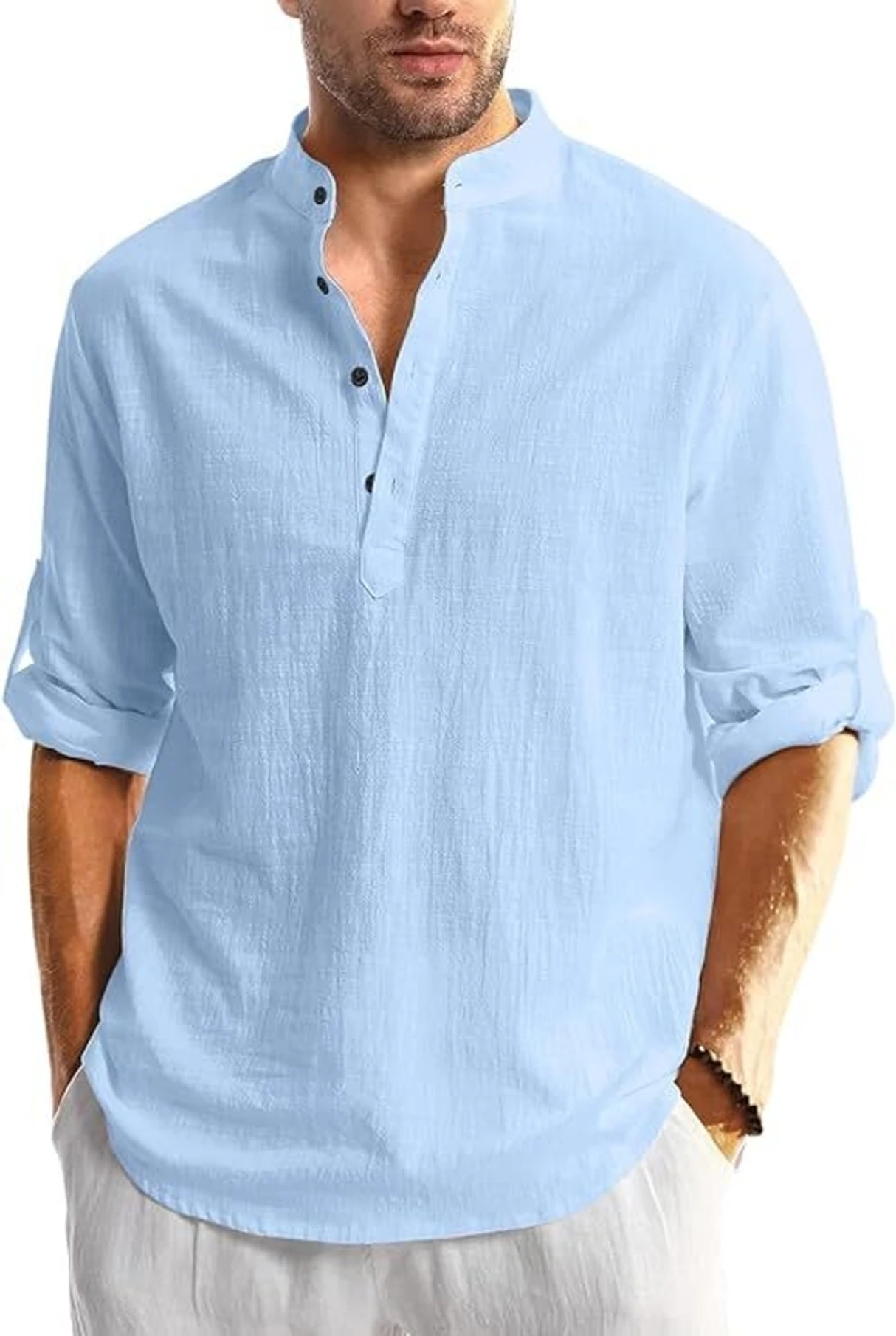 Vida Loca Men Solid Cotton Blend Straight Kurta (Light Blue)