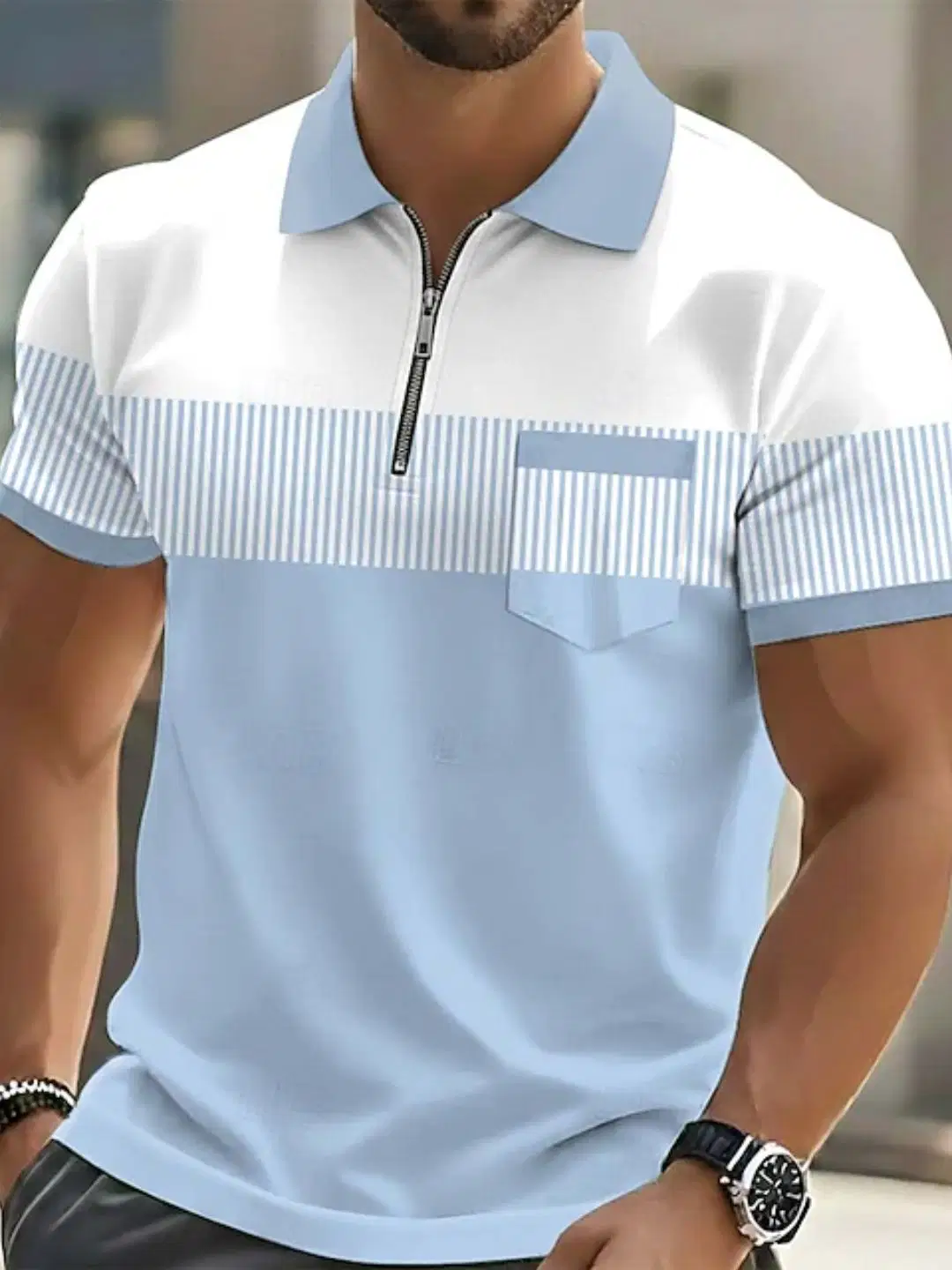 Men Polyester Regular Fit Striped Polo T Shirt ( Multicolor )
