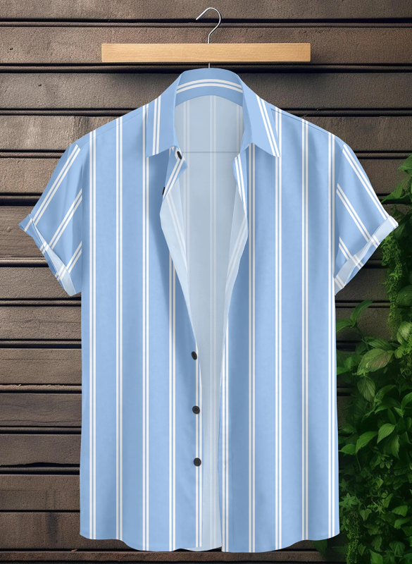 Men Regular Fit Striped Cut Away Collar Casual Shirt
