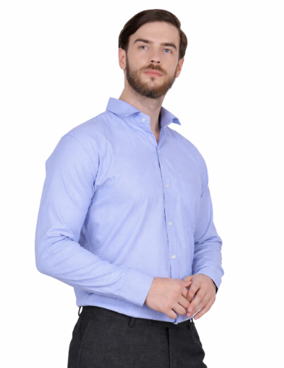 Men's Blue Cotton Long Sleeve Solid Regular Fit Formal Shirt