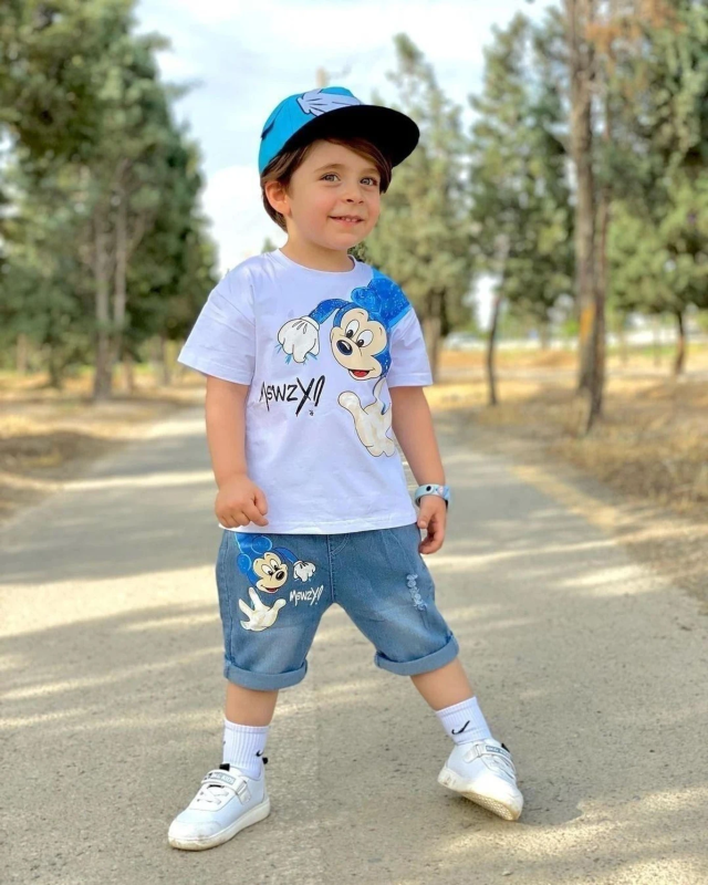 Baby Boys & Baby Girls Casual T-shirt Shorts (White, Blue)