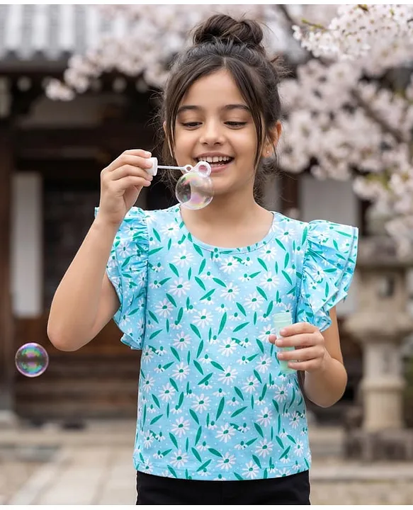 Pine Kids 100% Cotton Knit Half Sleeves Floral Printed Top