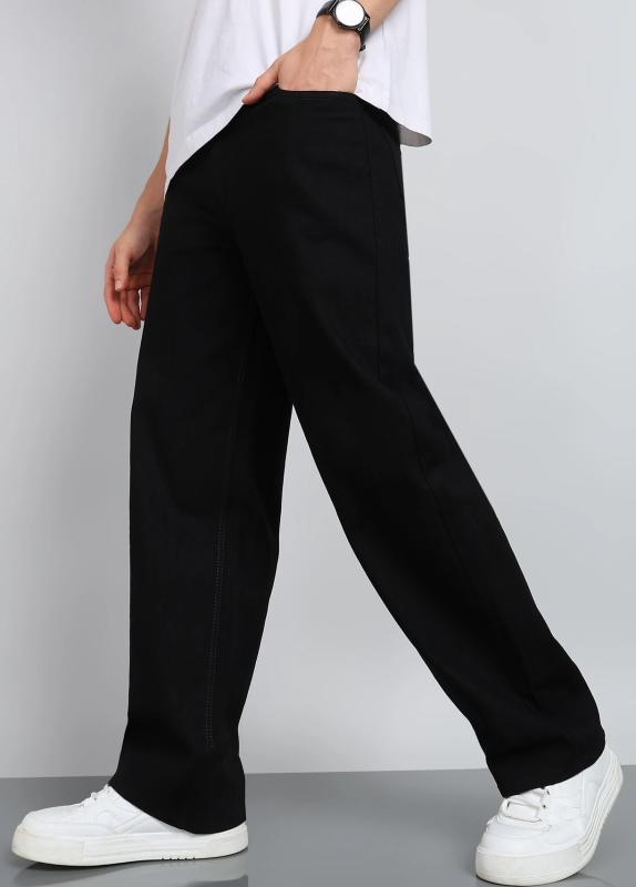 Men Loose Fit Mid Rise Black Jeans