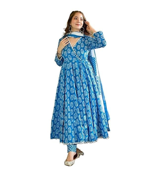 Rayon Angrakha Pattern Anarkali Kurti Pant and Dupatta Set for Women & Girls