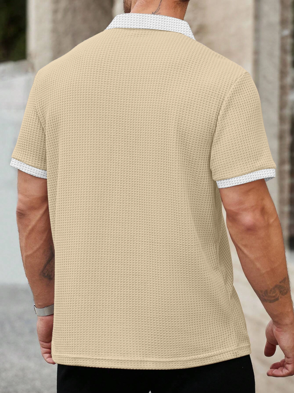 KAJARU Men Self Design Polo Neck Polyester Beige T-Shirt