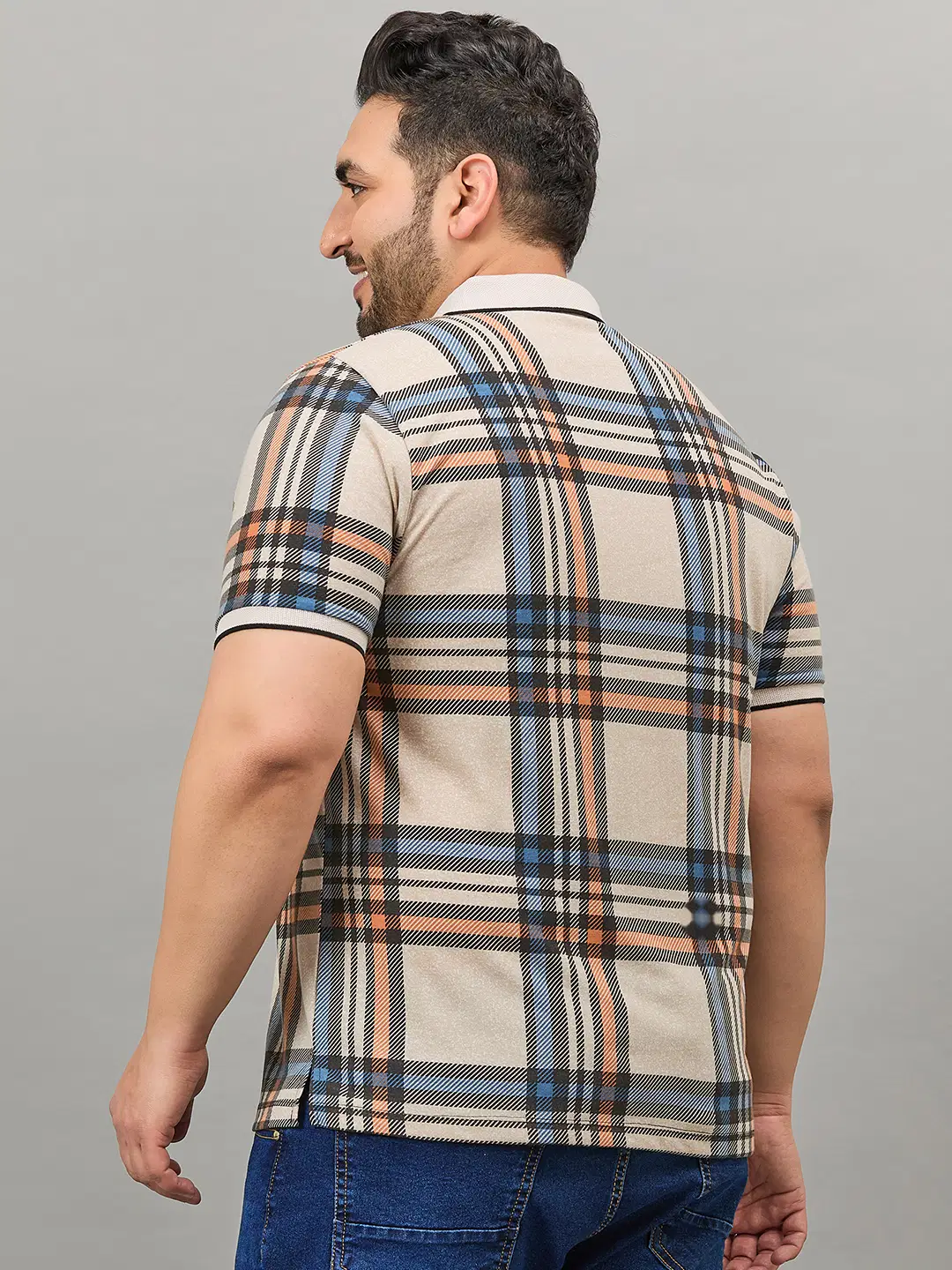 Cotton Blend Regular Fit Checks Half Sleeves Men's Polo T Shirt