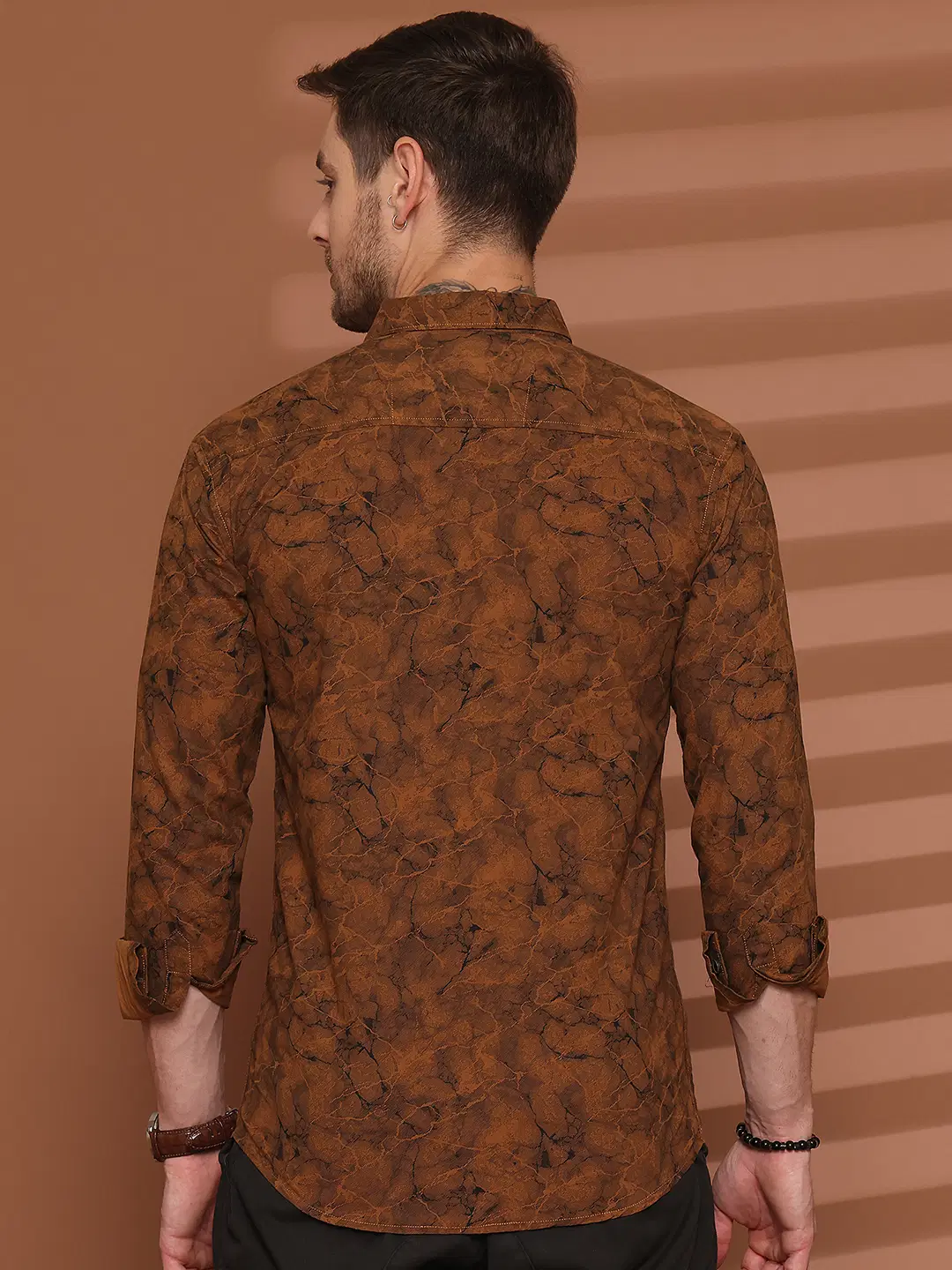 MAN 100% Cotton Slim Fit Printed Full Sleeves Men's Casual Shirt - Brown ( Pack of 1 )
