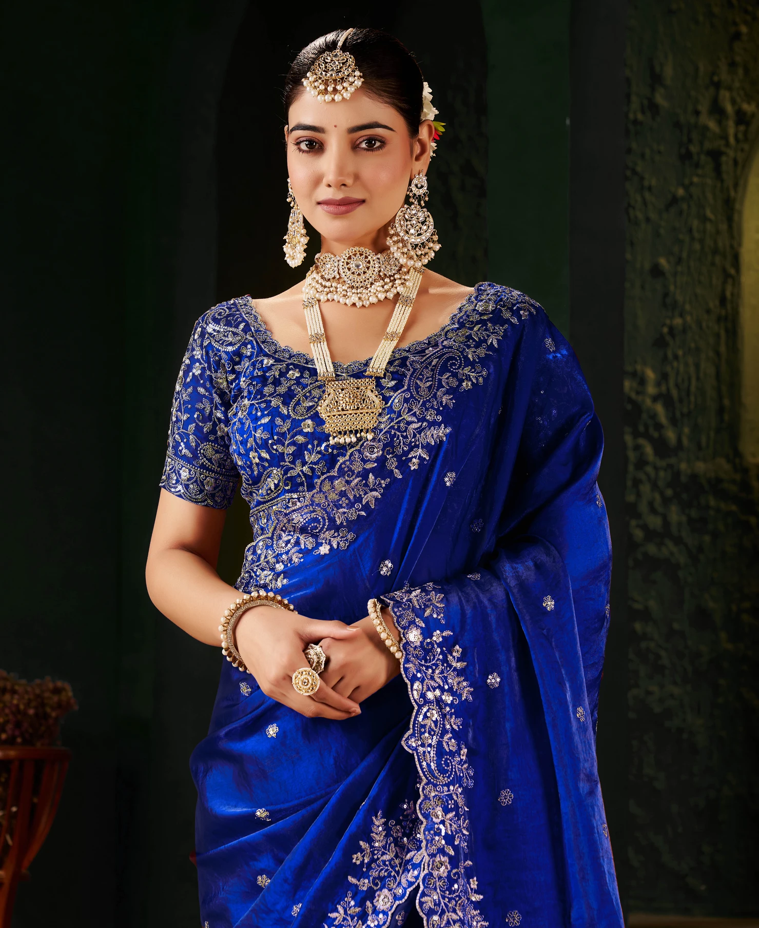 Vivan Fab Embroidered Bollywood Jimmy Jimmy, Satin Saree (Blue)