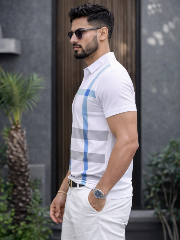 Cotton Blend Regular Fit Printed Half Sleeves Men's Mandarin Collar T-Shirt - Multicolor